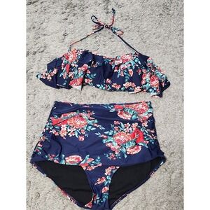 COCOSHIP 2 pc swim suit Bikini High Waist Ruffle Womens size 14 NWT